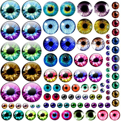 100PCS 30/25/20/16/12/8/6mm Assorted Mixed Size Eyes Glass Cabochon for Clay Doll Making Sculptures Props Craft DIY Findings Jewelry Making