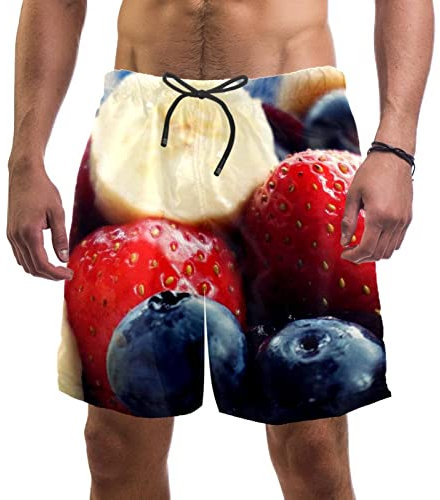 WOSHJIUK Herren-Shorts,Badehose,schnell trocknend,Erdbeere Banane blaubeere,Board Short Outdoor Walk Beach Bademode
