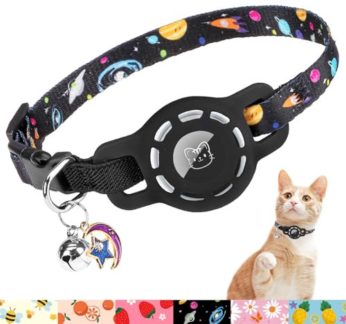 BINGPET AirTag Katzenhalsband mit Glocken, verbessertes Sicherheits-elastisches Katzenhalsband mit Airtag-Katzenhalsbandhalter, Anti-Verlust-Katzenhalsbänder für Mädchen, Jungen, Katzen,