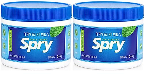 Spry Pastilles à la Menthe Poivrée au Xylitol Sans Sucre – Favorisent la Santé Buccale, Stimulent la Salivation, Contre la Mauvaise Haleine – Sans OGM, Sans Gluten, 240 Count (Pack of 2)