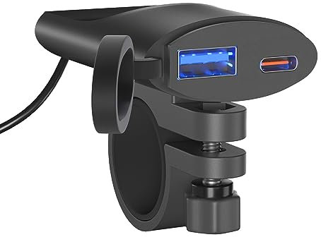 Huamengyuan Motorrad-Lenker-Ladegerät, Motorrad-Lenker-USB-Ladegerät PD wasserdichtes Motorrad-Ladegerät Dual-USB-Motorrad-Ladebuchse für Smartphone, Phablet
