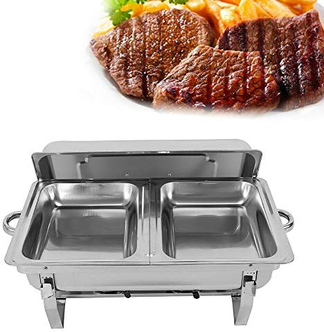 7.5L Chafing Dish Essgeschirr Buffet Set, 2 Pans Edelstahl Warmhaltebehälter, Speisenwärmer Wärmebehälter mit Faltbaren Beinen für Catering, Buffet und Party