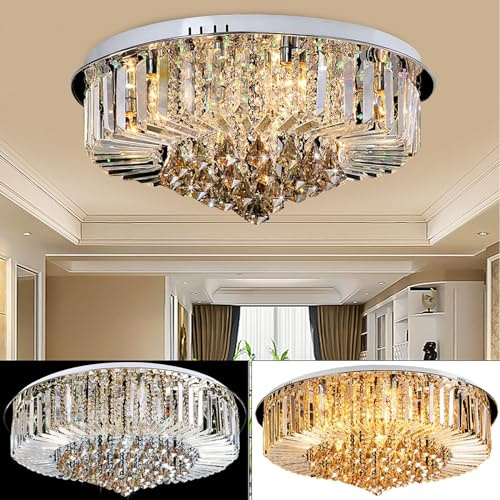NaMaSyo Modern Flush Mount Kristallleuchter LED Kristall Regentropfen Kronleuchter Runde Chrom Deckenleuchten Pendelleuchte Kristallkronleuchter für Esszimmer Badezimmer Wohnzimmer E14 (60 * 26cm)