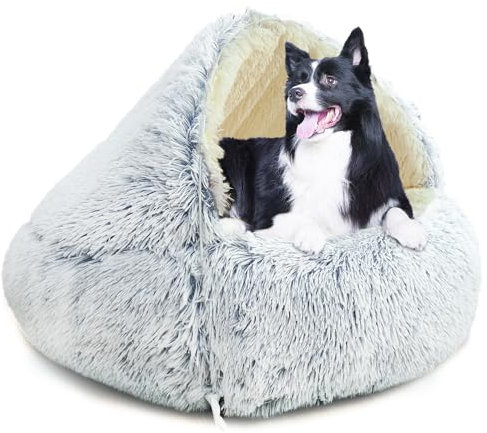 YAGE Hundebett 80 cm, Kapuze mit Stützen – flauschiges, beruhigendes Haustierbett, geeignet für Haustiere unter 20 kg, mit abnehmbarem, waschbarem Bezug, luxuriöses, superweiches Haustier-Höhlenbett,