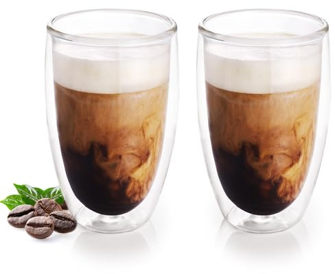 ElbFuchs® Tazas de cristal (2x 450ml) pared doble | Para café con leche, té o capuchino | Idea de regalo original para mujer, madre, boda o cumpleaños
