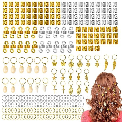 Dreadlocks Schmuck, 230 Stück Haarschmuck für Zöpfe, Aluminium Gold Silber Haarschmuck Zubehör für Zöpfe, Haar Dekoration mit Manschetten Charms für Zöpfe mit mehreren