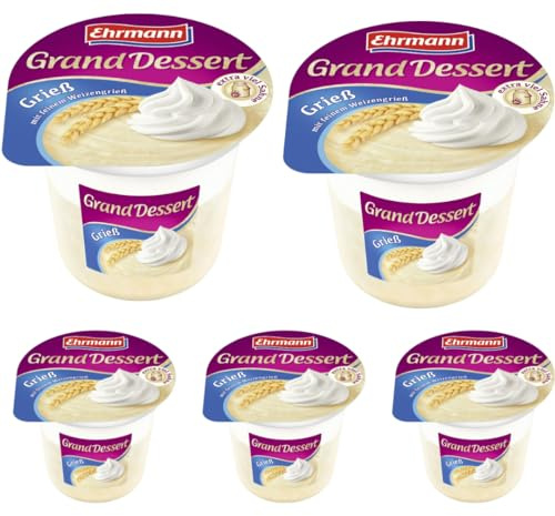 Ehrmann Grand Dessert Grieß mit feinem Weizengrieß Grießpudding 200 gram x 5 Stück [Frischegarantie]