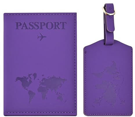 Greyoe Reisepasshülle, Passport Cover, Passport Wallet Set, Lila | PU-Leder, Wasserabweisend, Mit Gepäckanhänger, Perfekt für Urlaub & Reisen
