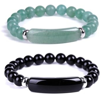 LAKEMON Pheromone Bracelet, Rose Quartz Pheromone Bracelet, Handmade Good Luck Energy Chakra Stone Beaded Bangle for Women and Men (2PCS-C)