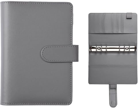 A6 Binder, PU Leder Ringbuch Abdeckung, Loseblatt Notizbuch, Ringbuchordner, PU Leder Budget Binder, Kann als Einband für Büronotizbücher, Reisetagebücher, Skizzenbücher, Memos Verwendet Werden(Grau)
