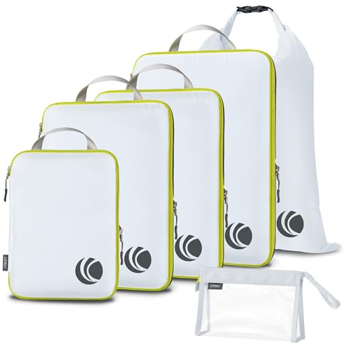 Cipway Kompression Koffer Organizer Set für Rucksack ，Ultraleichte Packtaschen Compression Packing Cubes Packwürfel Kofferorganizer Packtaschen Kleidertaschen für Reiseorganizer(weiß, 6 Stück)