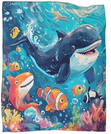 DCABEIOOE Süße Meerestiere 3D Bedruckte Decke Flanell Decke Flauschige Decke Wohndecke Für Kleinkind Mädchen Sofa Couch Deko 50x60inch(127x152cm)