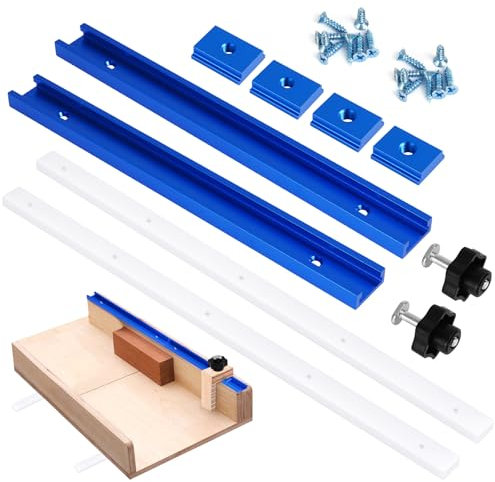 26Pcs Table Saw Crosscut Sled Kit, Table Saw Sled Set with 2 Aluminum T-Track, 2 UHMW Miter Bars, Knob and Bolt, Screws for DIY Woodworking (Blue)