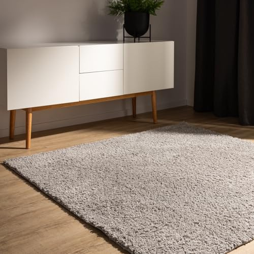 benuta Basic Hochflorteppich Teppich Wohnzimmer Sohari - Hellgrau 160x160 cm - Minimalistischer Look - Weich & Waschbar - Für Schlafzimmer, Flur oder Esszimmer - Geeignet für Fußbodenheizung