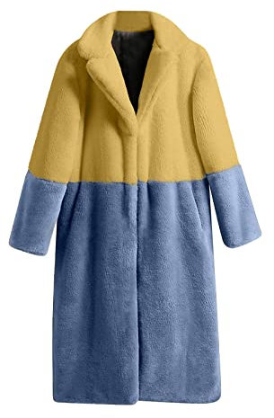 Komiseup Fleecejacke Damen, Winterjacke Damen Lange Winter Pelzmantel Elegant Kunstpelz Jacke Offener Front Wintermantel Dick Plüschjacke mit Kapuze Warme Kunstfell Oberbekleidung Faux Pelz Coat 04