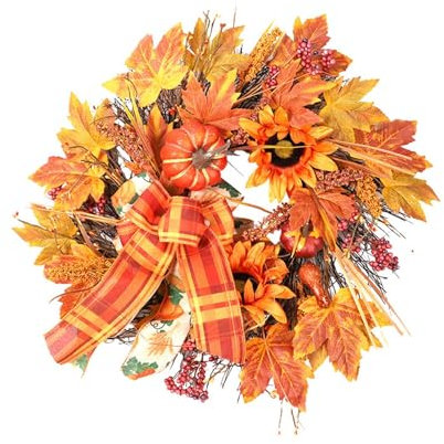 CVNIMV Decorative Wreath, Autumn Wreaths for Front Door Wreaths Outdoor All Year Autumn Door Wreath Winter Wreaths for Front Door UK Extra Large Autumn Door Wreath Thanksgiving