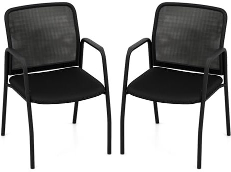 COSTWAY Konferenzstühle 2er Set, Besucherstühle mit Armlehnen, Netzrückenlehne & gepolstertem Sitz, Bürostühle bis 150 kg belastbar, für Büro, Konferenzraum, Empfang, Schwarz