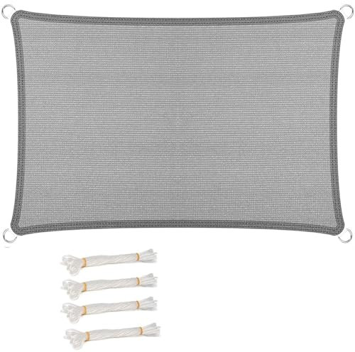 Vela Ombreggiante 150 x 320 cm, Antivento, Alta Protezione Solare, Hdpeprotezione UV 98%, Vela Ombreggiante Quadrata, per Giardino, Terrazza, Grigio Chiaro