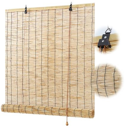 Sonnenschutz Rollo Bambus Sichtschutz Outdoor Bambusrollo Wetterfes 65 90 110 120 140 170cm Breit Raffrollo für Küche Wohnzimmer Terrasse Garten Jalousie Thermo Rollo (Natural)