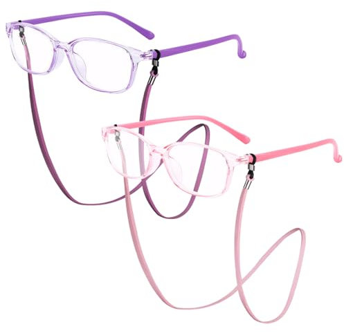 ExcellaElite Blue Light Glasses 2 Pairs Blue Light Glasses Kids,Suitable for Tv Uv Glare Protection(With Glasses Rope*2)