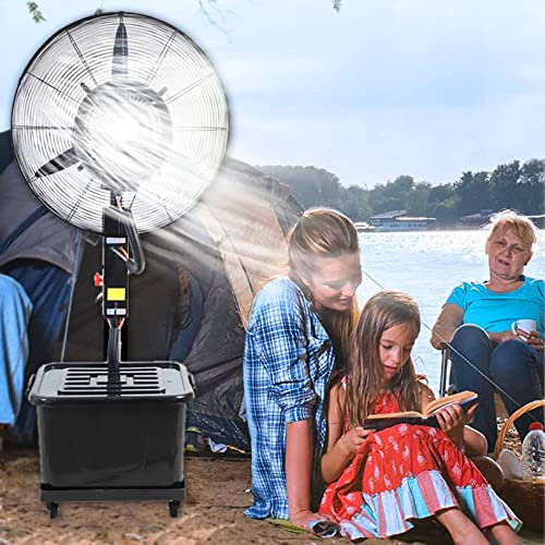 HMASNSEIY Standventilator mit Nebel, Bodenventilator mit 3 Geschwindigkeiten und 90°-Oszillation, oszillierender Nebelventilator, perfekt für Terrasse, Außenrestaurant, Garage