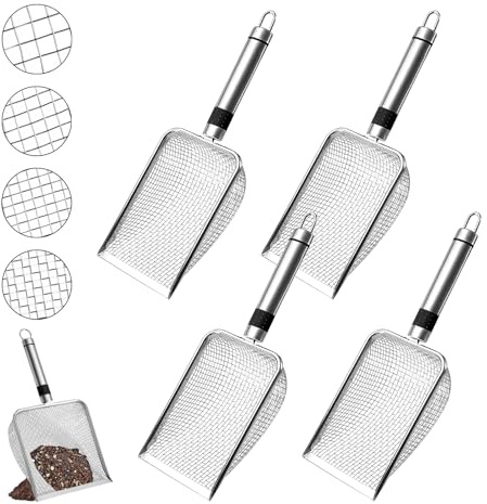 PORFOYO 4pcs Tamis De Jardin en Acier Inoxydable, Tamis À Compost avec poignée, Tamis à Sable Tamis à Terre Jardin Outil de Jardin pour Terre, Compost, Semences, Sable(Mailles 2/2,8/3,8/5 mm)