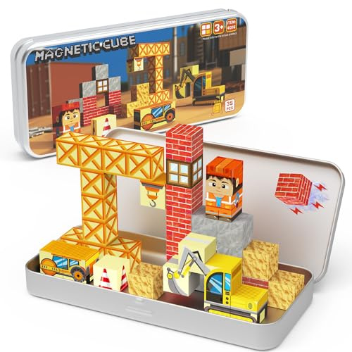 STEM MATCH Mattoncini magnetici da viaggio per bambini, scatola in ferro portatile giocattolo da costruzione magnetico regalo per bambini dai 3 anni in su