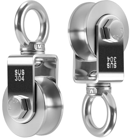 CHEUKYIU 2 stycken remrullar 48 mm, rostfritt stål reprulle med kullager, remrullar för rep, vajerlinor, hängande, silver