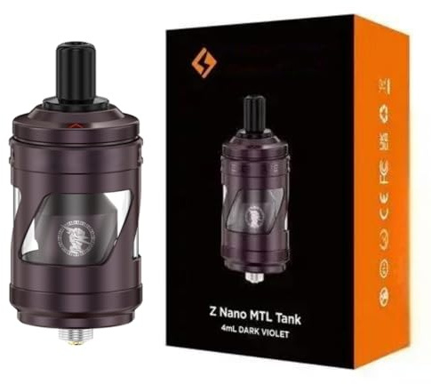 Tanque Z Nano MTL Atomizador 4 ML Gee-'kvape B MTL Coil 0,8 Ω/1,2 Ω (Violeta oscuro) conexión universal 510 [No compatible con B Coils] Vaporizador cigarrillo electrónico original - No Nicotine