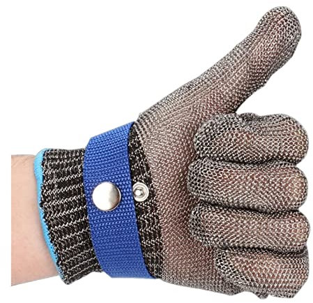 Guantes Anticorte, Guantes de corte HPPE de nivel 5, guantes de acero inoxidable resistentes a cortes, guantes de trabajo, guantes de cocina de carnicero anticorte de malla metálica, 1 ud.(M(15-25cm))