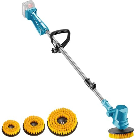Cepillo de limpieza con batería para Makita 18 V, 1050 W, cepillo de superficie con batería con 3 cepillos intercambiables, mango retráctil, cepillo de limpieza eléctrico para baño/cocina/azulejos