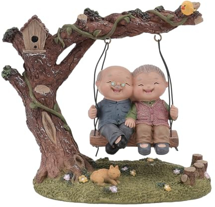DOITOOL Harzfigur Älteres Ehepaar Auf Schaukel Desktop-Ornament 7X6.3X3.3 Zoll Wohnkultur Dekoration Für Wohnzimmer Schlafzimmer Büro Geschenk Für Oma Opa