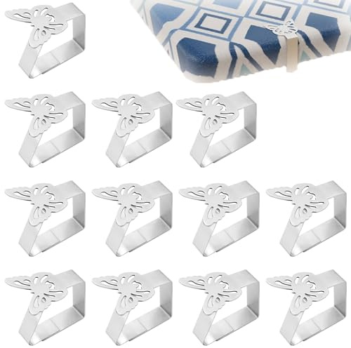 afhgdjr 12 Pièces Pince Nappe Exterieur Pince pour Attache Nappe De Table Table À Manger Familiale De Restaurant Table De Jardin Et Pique-Nique Argenté