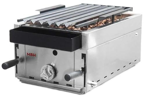 MBH ECO 35 Professioneller Gasgrill mit klappbarem Grill und vulkanischer Lava für Gastronomie, Industrieller Edelstahlgrill für Bar und Restaurant (370 x 600 x 260 mm)