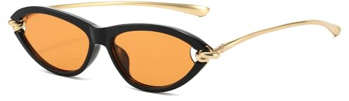 YAMEIZE Retro Cat Eye Sunglasses for Women Vintage Small 90S Oval Cateye Sunglasses Gold Frame UV400