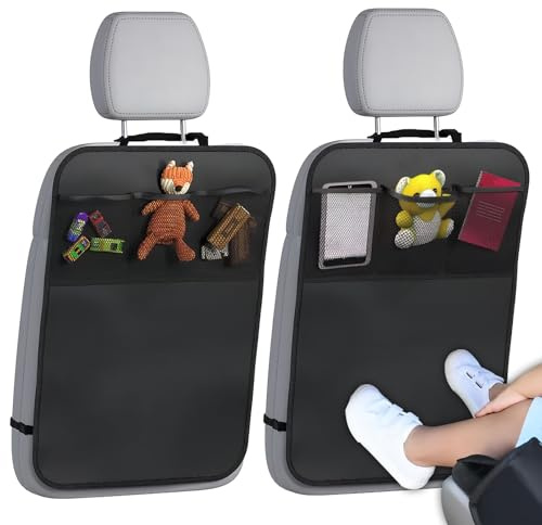 HIAHXC 2 Stück Rückenlehnenschutz Auto Kinder, Wasserdichte Sitzschutz Auto Rückenlehne mit Organizer Taschen, Anti-Kick Rücksitzschoner aus Oxford, Universal Autositzschoner für Vordersitze