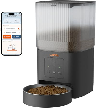 WOPET Automatischer Futterautomat für Katzen und Hunde, 4L WLAN-Futterspender mit App-Steuerung, einstellbare Portionen, langsame Fütterung, 10-Sekunden Sprachaufnahme
