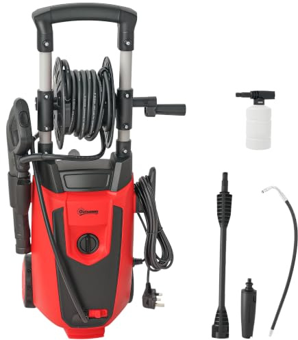 Outsunny 1800 W High Pressure Washer, 150 Bar Pressure, 420 L/h Flow, Red | Portable, Adjustable Nozzle, 6 M Hose and Hose Reel, Electric Power Washer Jet, Wash Cleaner, for Home Patio Car Driveway