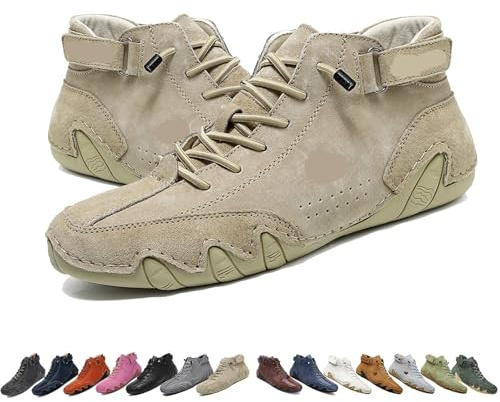 Bottes montantes en daim italien for femmes, Beck Shoes, imperméables, antidérapantes, légères et respirantes, chaussures pieds nus for la randonnée et la marche(Kaki,42 EU)
