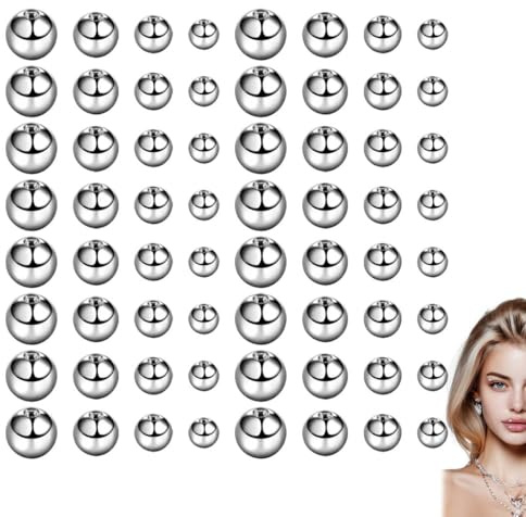 GNALIA Piercing Lengua 32 Piezas, Bolas Acero Quirúrgico Plateado 3Mm 4Mm 5Mm 6Mm Para Ombligo Nariz Labio Cejas