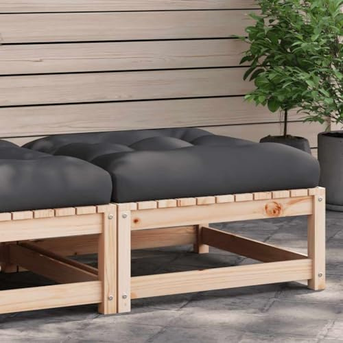 Hoopleep Gartenhocker mit Kissen, Massivholz Kiefer unbehandelt, 70x70x30 cm, Outdoor-Ottomane für Terrasse, Balkon, Garten, Anthrazit