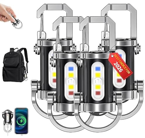 Coliatik Portable Rechargeable Bright Keychain Flashlight with Strong Light Pocket Size LED Flashlight Keychain Accessories Charger Mini Tiny EDC Rechargeable Phone Key Chain Light (4PCS)
