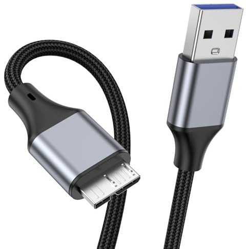 KAYQINHO 2M Micro USB 3.0 câble, USB 3.0 A à Micro B câble en nylon tressé câble de disque dur externe compatible avec Samsung Galaxy S5, Note 3 / Pro 12.2, Western Digital, Toshiba, My Passport, et