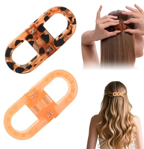 Intelligente Magnetische Haarspangen, Magnetic Hair Clips, Starker Halt, Rutschfeste Haarclips für Einfache Alltagsfrisuren, Geeignet für Alle Haartypen (Orange + Leopardenmuster)