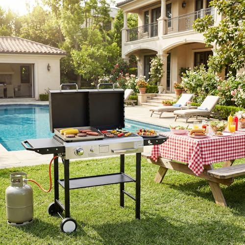 LEADZM Gasgrill 2-in-1 Gas- & Holzkohlegrill 4.5 kW - Ausgestattet mit einem 50-Mbar-Druckminderventil, Geeignet für Familienfeiern und Picknicks im Freien