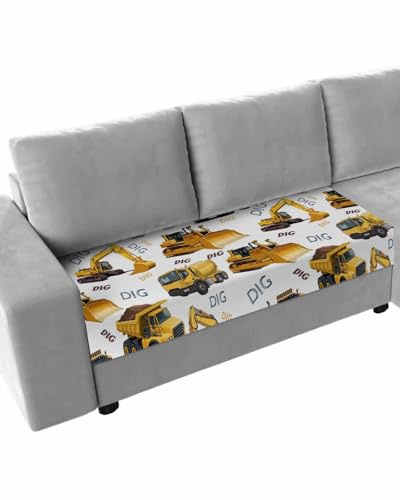 Construction Truck Sofa Couch Cushion Covers Washable, Removable Stretchable Sectional Couch Covers, Slipcovers for L & T Shape Sofa Protector M Size 1 pc Cartoon Grips and Bulldozers Stirrup Car