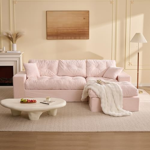 Litbird 3‑Sitzer Ecksofa Hellrosa – Modulares Sofa mit Recamiere, Cordstoff Bezug, Schlafsofa & Relaxsofa, Wohnzimmer Sofa ohne Montage, 3‑Sitzer Sofa für geräumiges Wohnzimmer