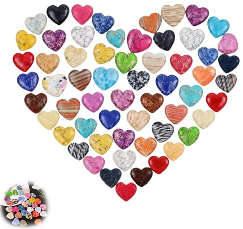 50 Stück Herz Steine Steine Bunte Herzsteine Künstliche Kristalle Set | Herz Stein Kristalle Heilsteine Sets Natürliche Kristalle Steine für Meditation, Reiki, Energieausgleich, Balancing