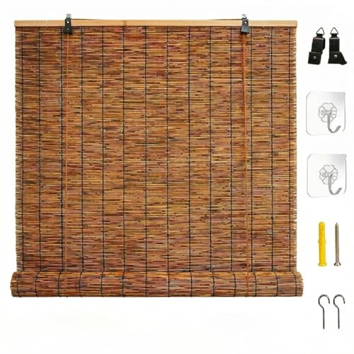 Bambusrollo Aussenbereich Wetterfest, Sonnenschutz Rollos, Bambus Rollo Jalousine für Garten, Natur Schilf Vorhang Außen, Anti-UV Sichtschutz Rollo Handgewebt(80 x 120 cm)