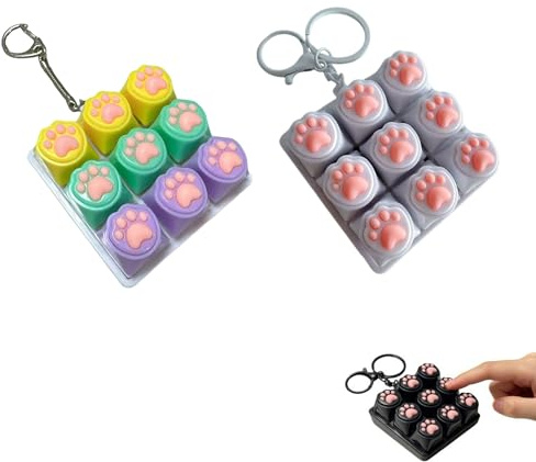 2 stycken fidget-nyckelringar, tangentbord, fidget-leksaker, katttassar, ljudtangentbord klickare för skola, resor, ångest (A)